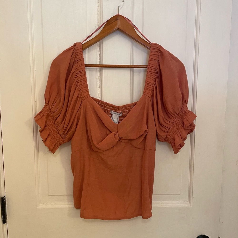 Nine West Terracotta Puff Sleeve Blouse
